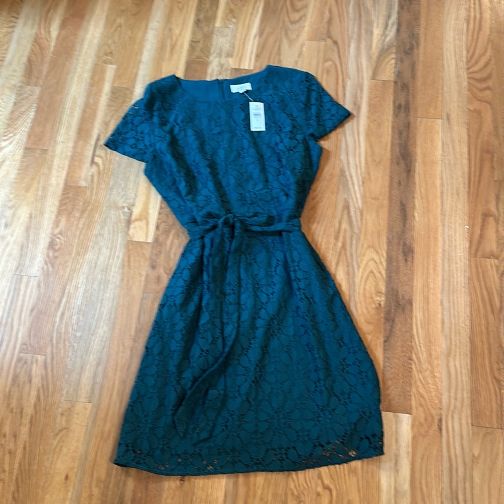 Emerald/ dark teal mini lace dress loft size 10 NWT